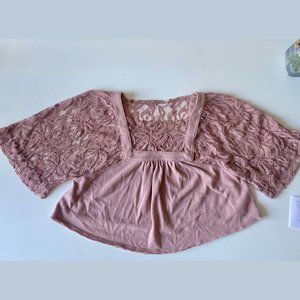 [Free People] Pink Lace Crop Top
